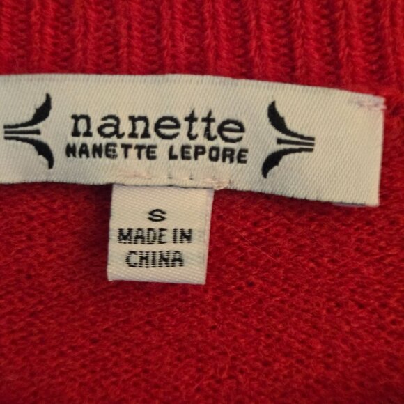 Nanette Lepore Red Embellished Puff Sleeve Sweater Size S - Picture 7 of 8